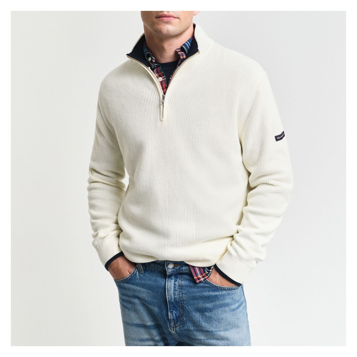 Cream Ribbed Cotton Half Zip Jumper main product photo
