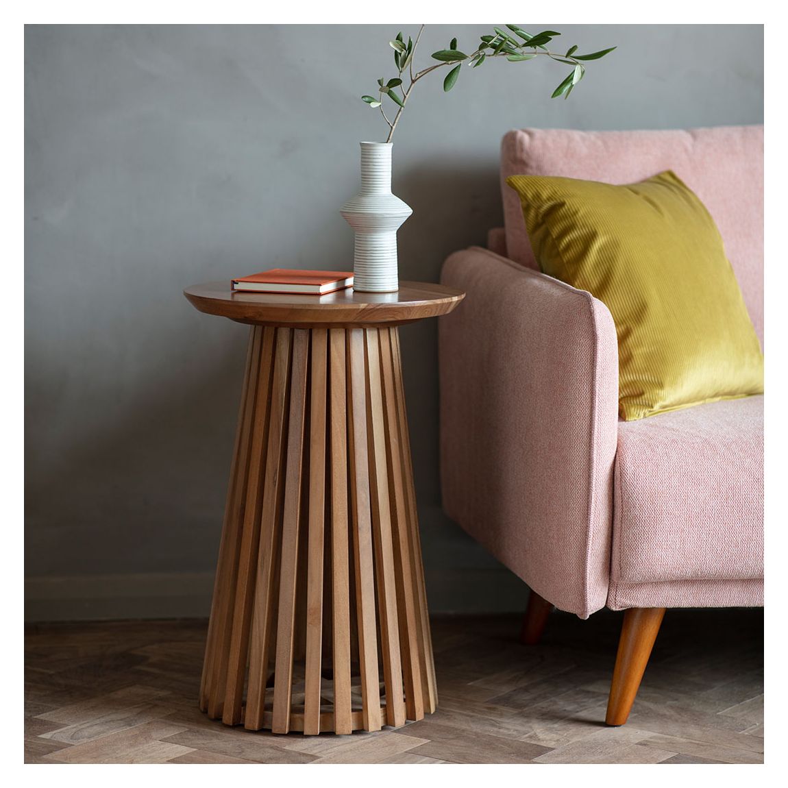 Dalton Slatted Side Table 400x400x600mm main product photo