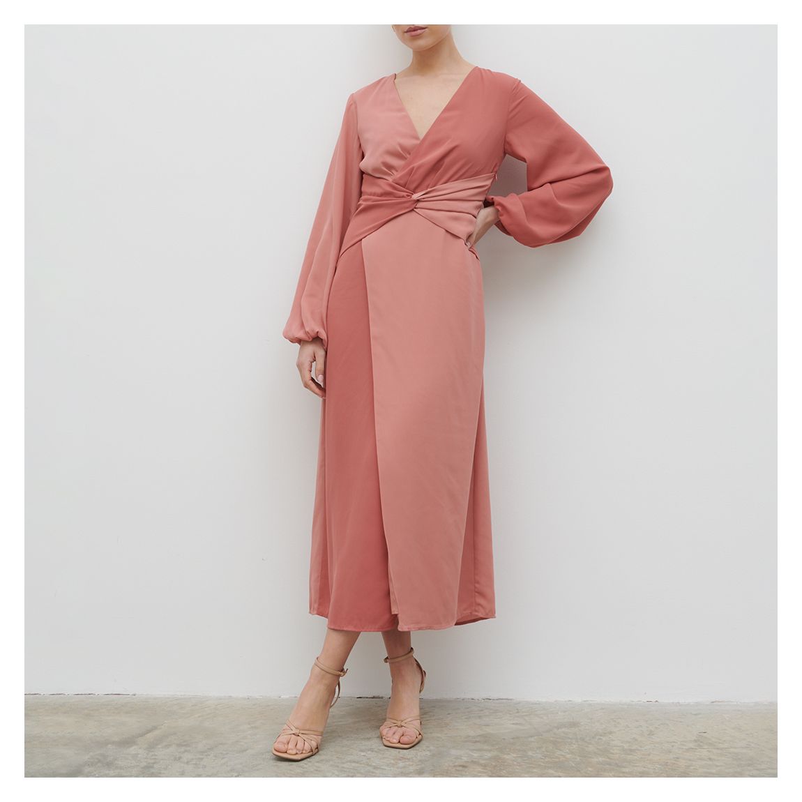 Dusty Rose Frieda Knot Contrast Midaxi Dress main product photo