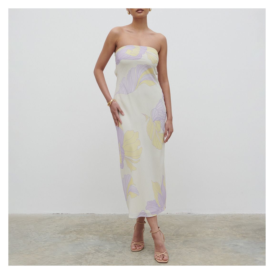 White/Pastel Purple Heather Bandeau Midaxi Dress main product photo