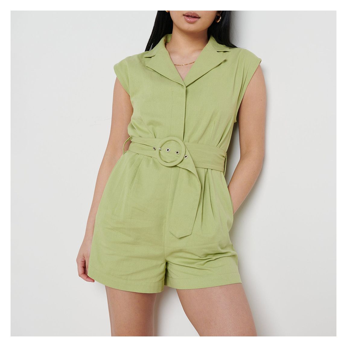 Lime Green Farris Belted Playsuit main product photo