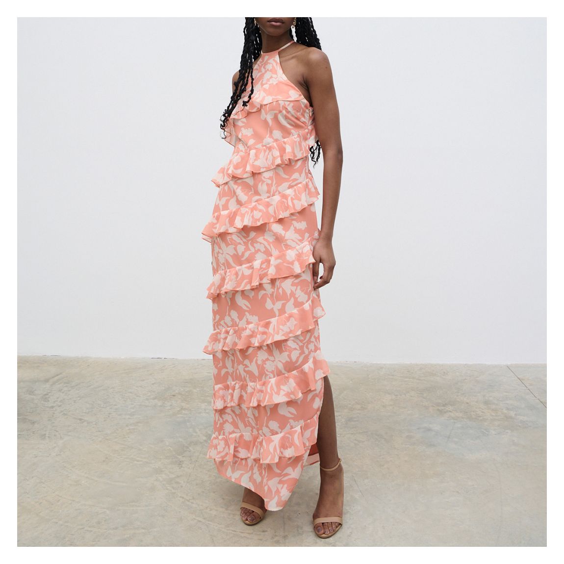 Peach Printed Katy Ruffle Maxi Dress main product photo