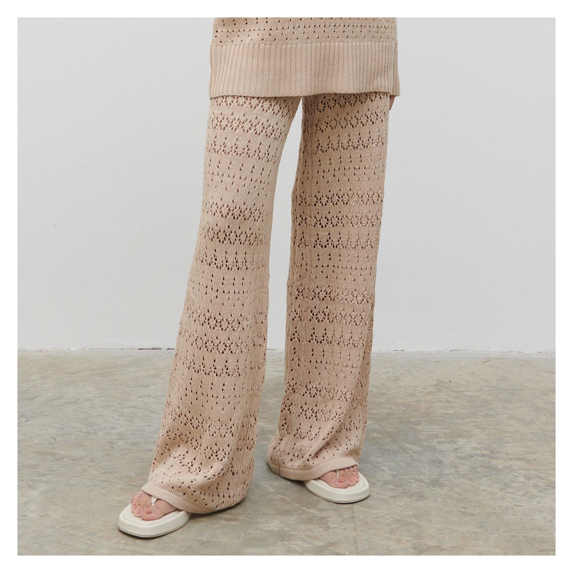 Oatmeal Eda Crotchet Knit Trousers main product photo