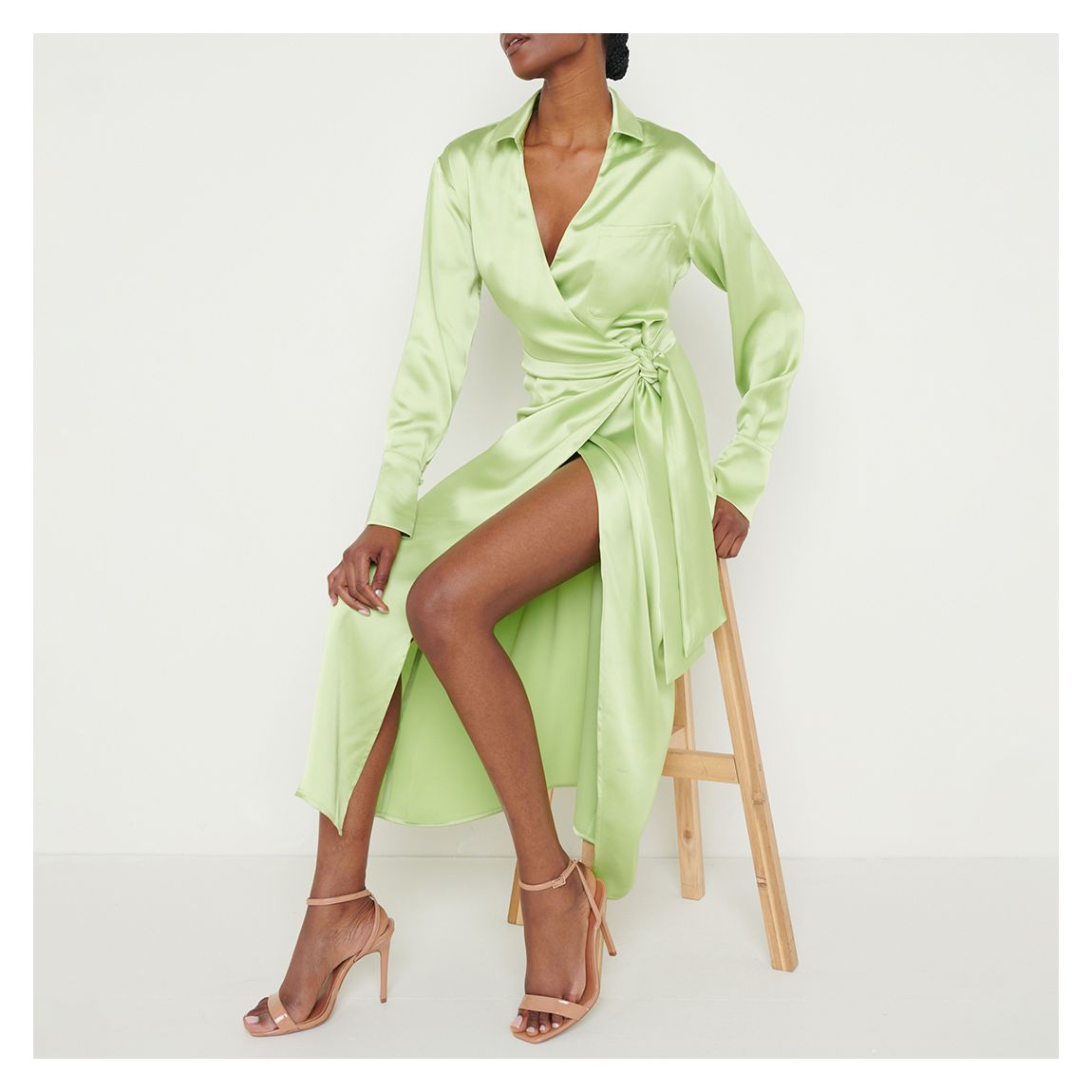 Mint Ronnie Satin Wrap Dress main product photo