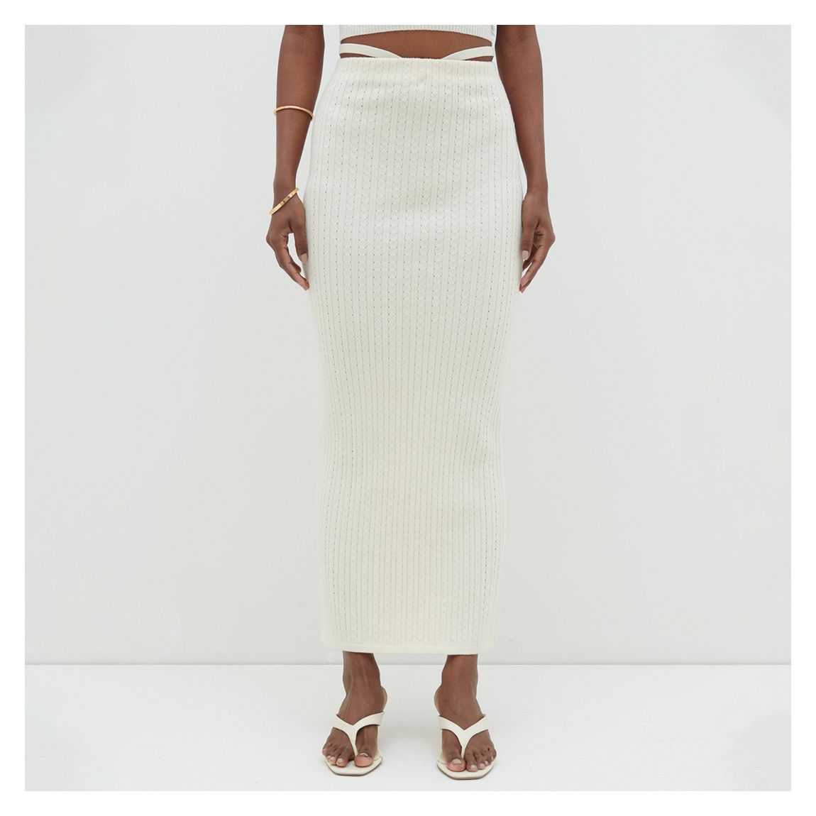 Ivory Poppy Tie Detail Knit Skirt main product photo