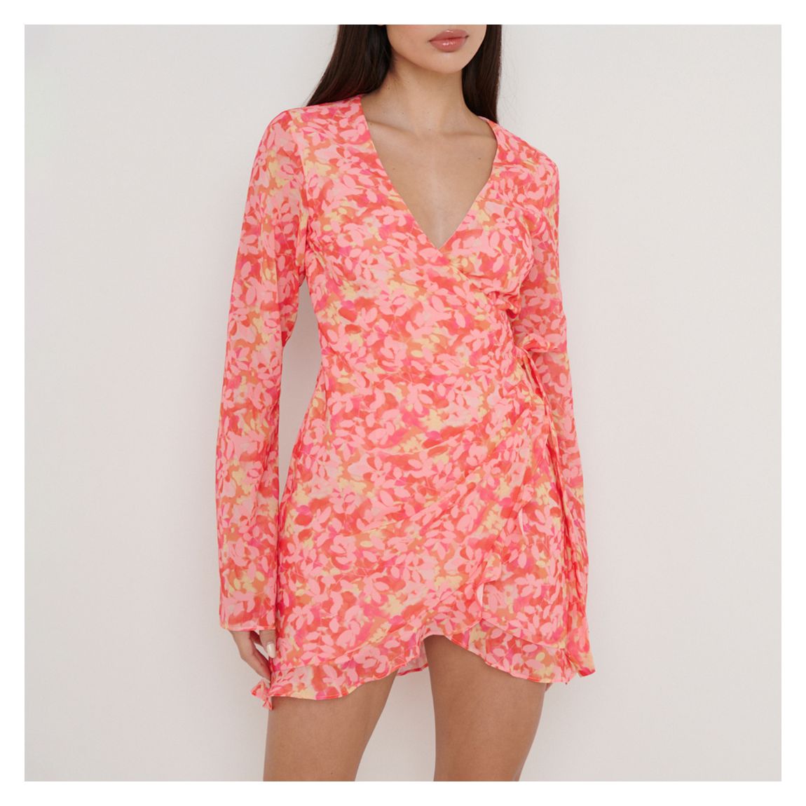 Pink Printed Jessica Wrap Mini Dress main product photo