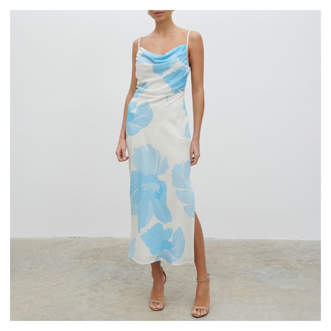 Blue/Ivory Printed Keisha Ruched Midaxi Dress main product photo