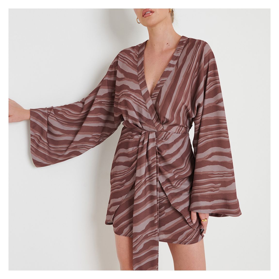 Espresso Print Louise Knot Drape Dress main product photo
