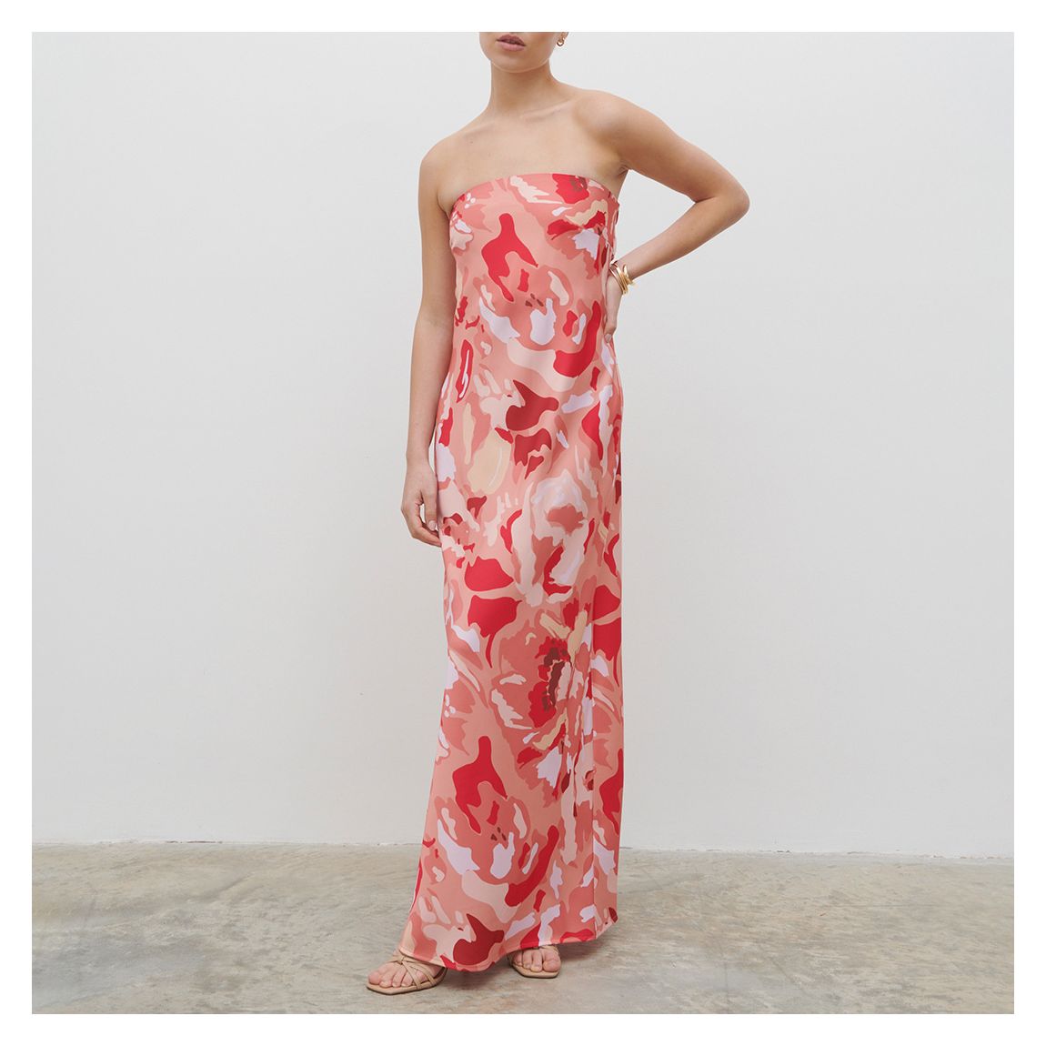 Pink Mélange Printed Heather Bandeau Maxi Dress main product photo