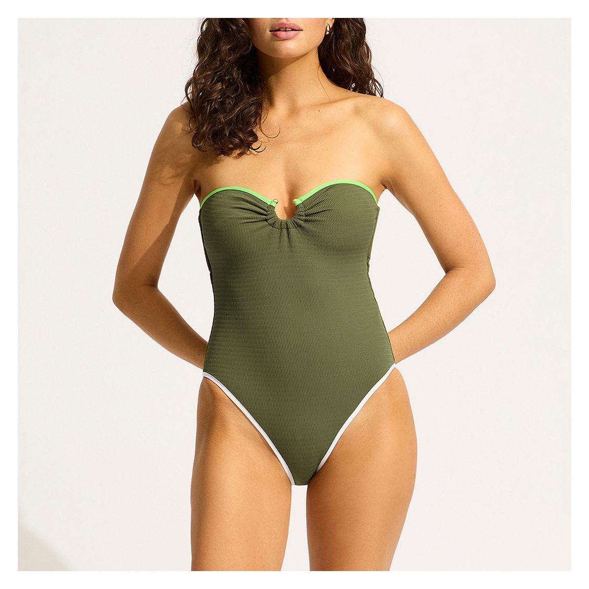 Khaki Ring Front Bandeau One Piece main product photo