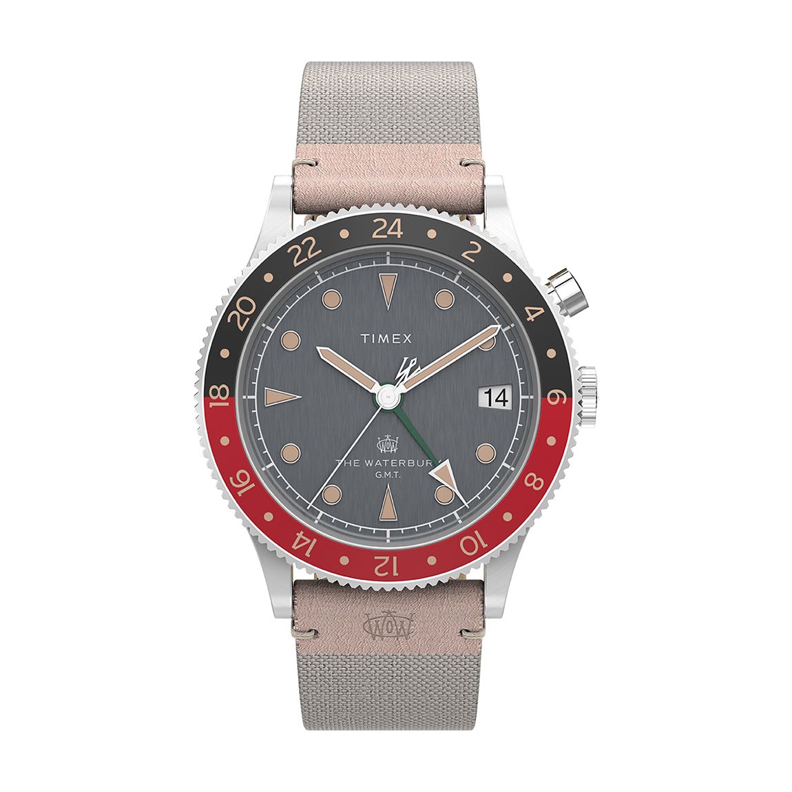 Men's Waterbury Traditional Gmt 39Mm Sst Black Dial White Strap main product photo