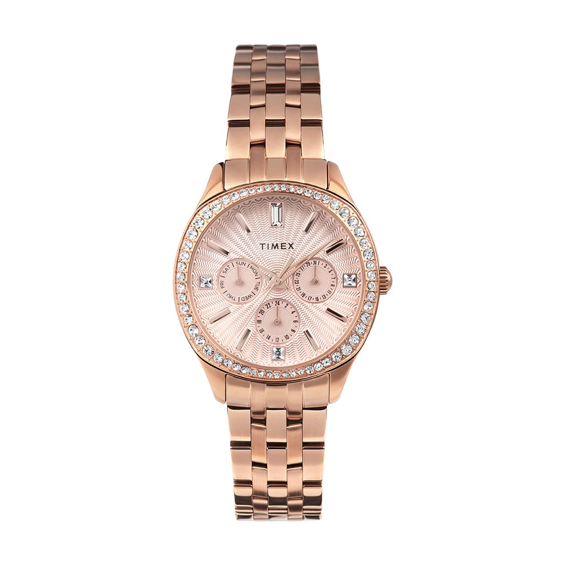 Women's Cushion Multifunction Rose Gold-Tone With Crystal Accents And Black Dial main product photo