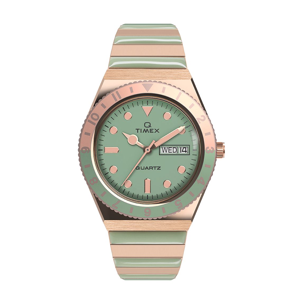 Women's Q Rose Gold-Tone Case And Bracelet With Green Accents main product photo