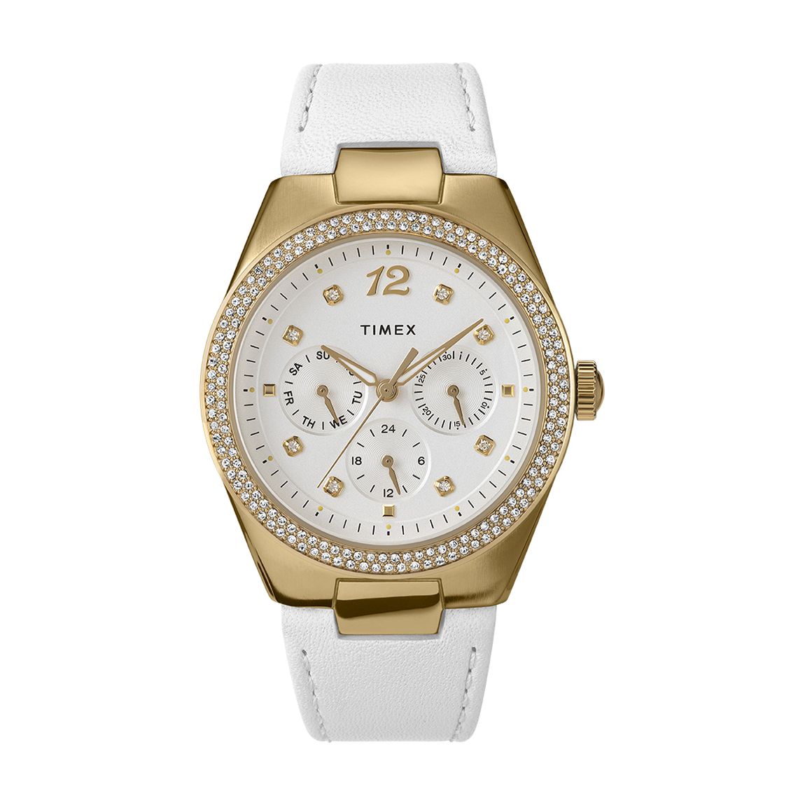Men's Simone Multifunction Gold-Tone Case With Crystal Accents And White Strap main product photo