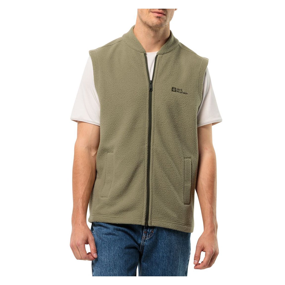 Khaki Light Curl Fleece Gilet main product photo