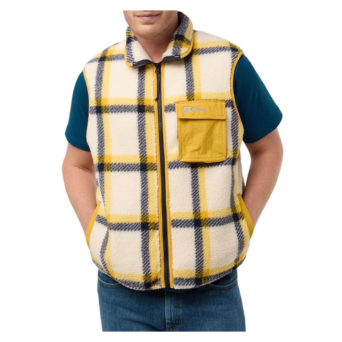 Cream Felsclicht Check Fleece Gilet main product photo