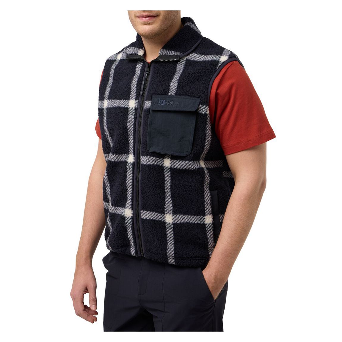 Navy Felsclicht Check Fleece Gilet main product photo