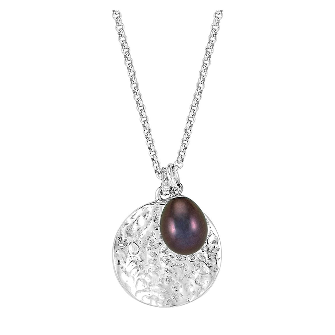 Silver Hammered Disc & Peacock Freshwater Pearl Pendant main product photo