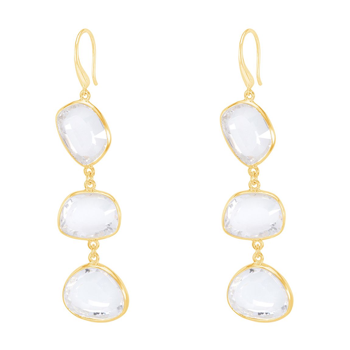 Gold Long Rock Crystal Pebble Drop Earrings main product photo