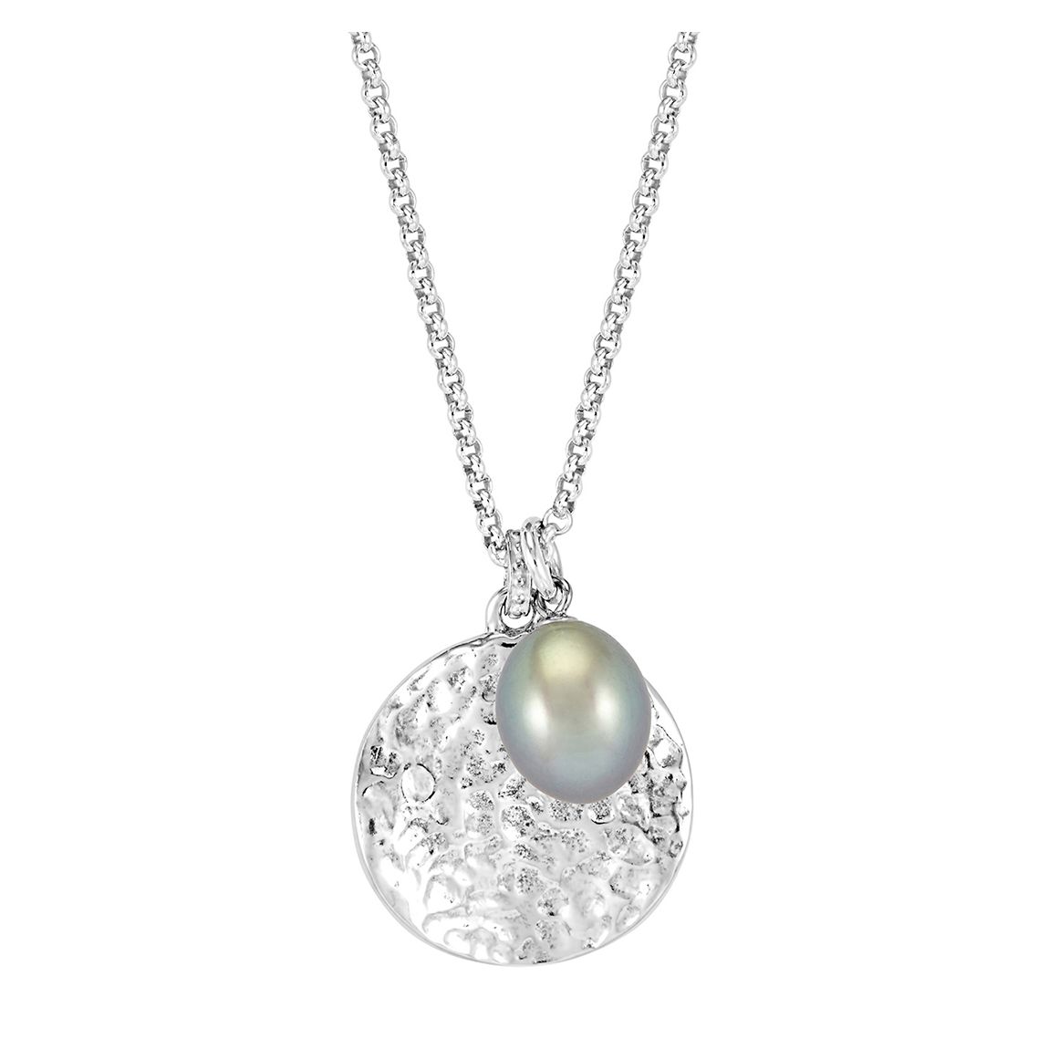 Silver Hammered Disc & Dove Grey Freshwater Pearl Pendant main product photo