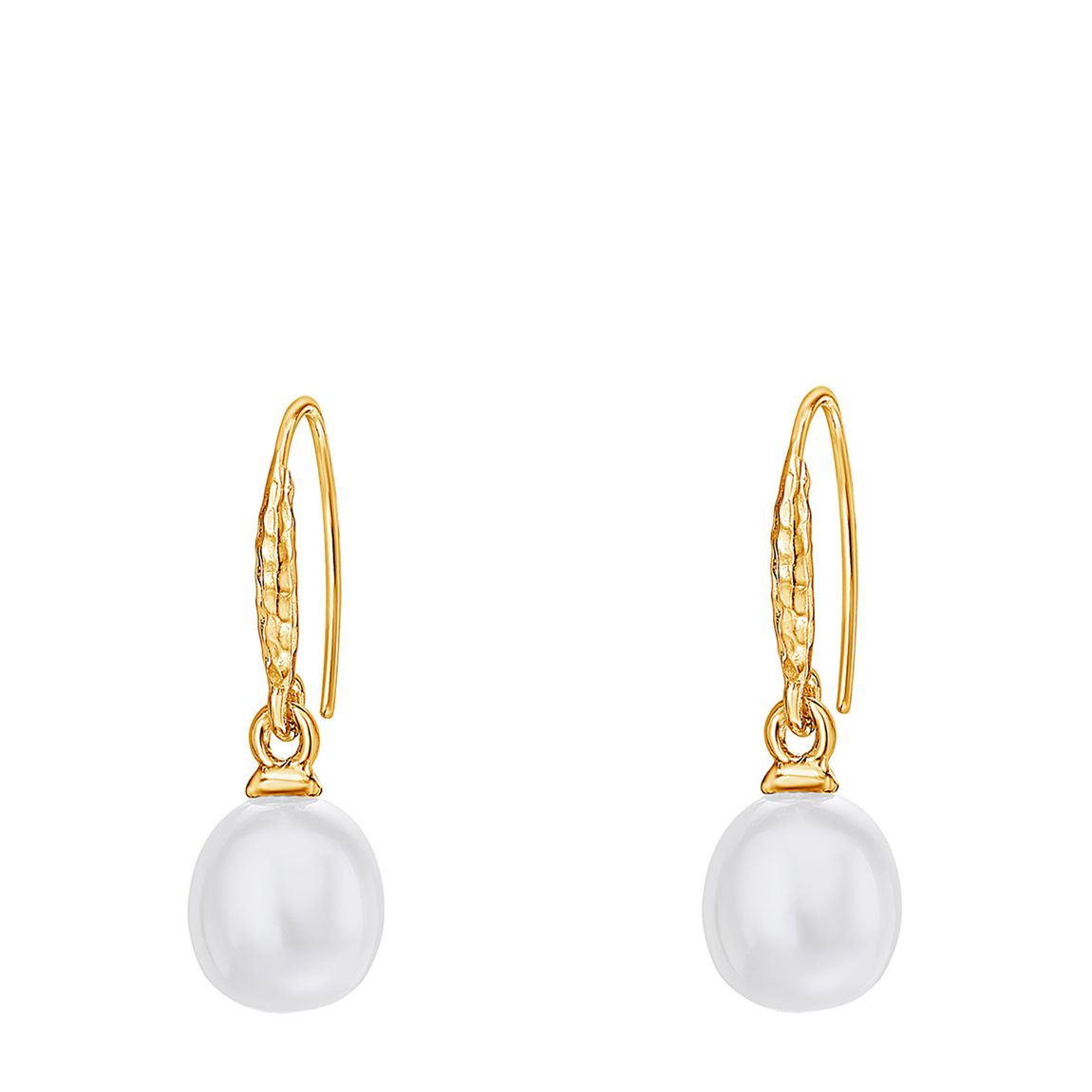 Gold 8mm Oval White Luna Pearl Drop Earrings main product photo