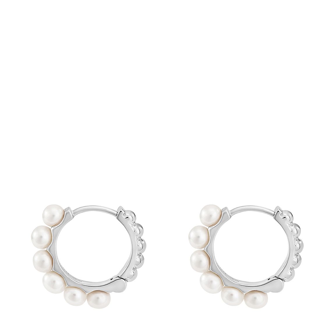 Silver Medium Timeless Pearl Huggie Hoops main product photo