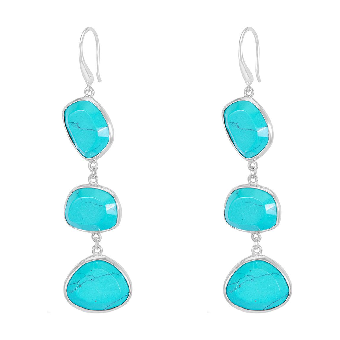 Silver Long Turquoise Pebble Drop Earrings main product photo