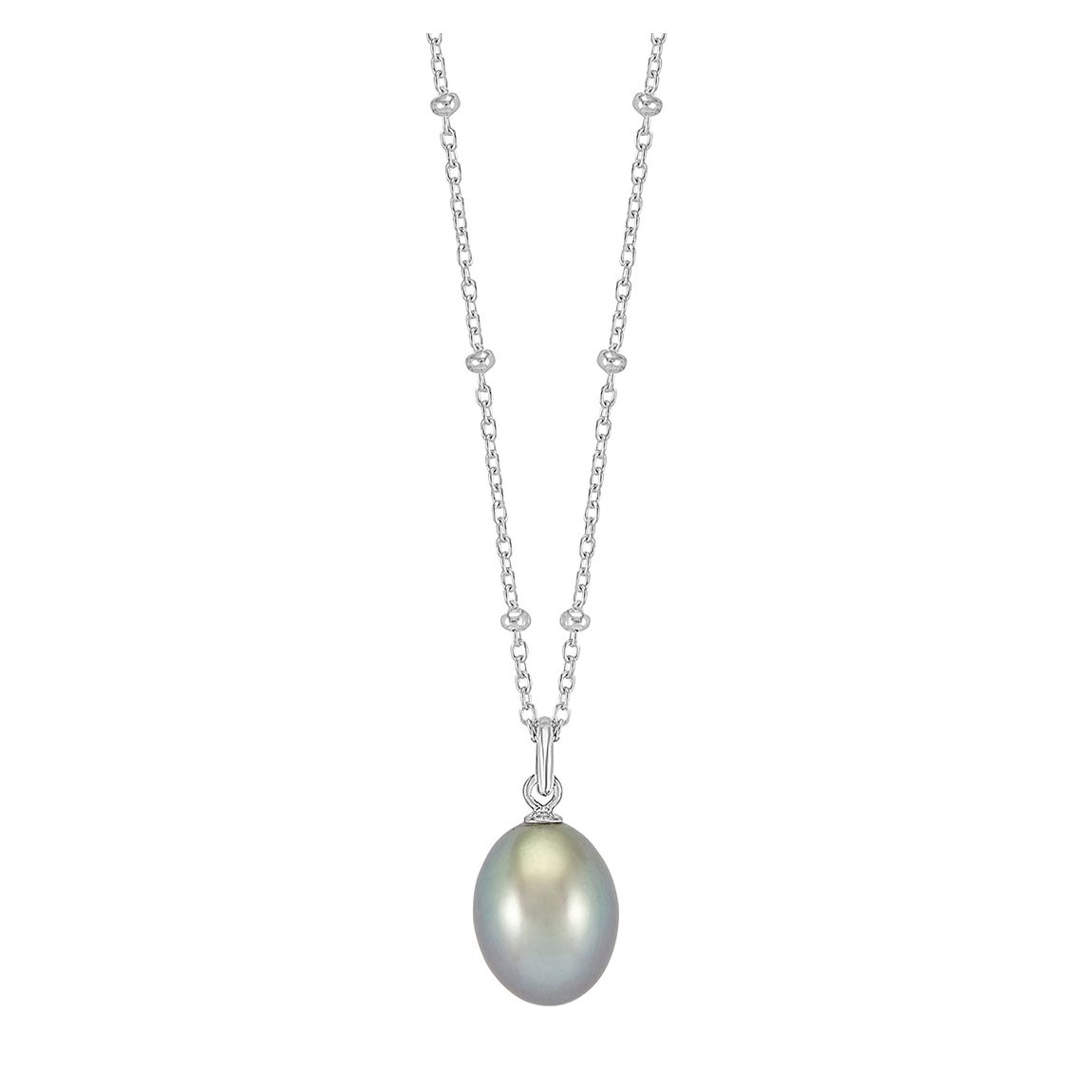 Silver Timeless Adjustable 10mm Oval Dove Grey Freshwater Pearl Pendant main product photo