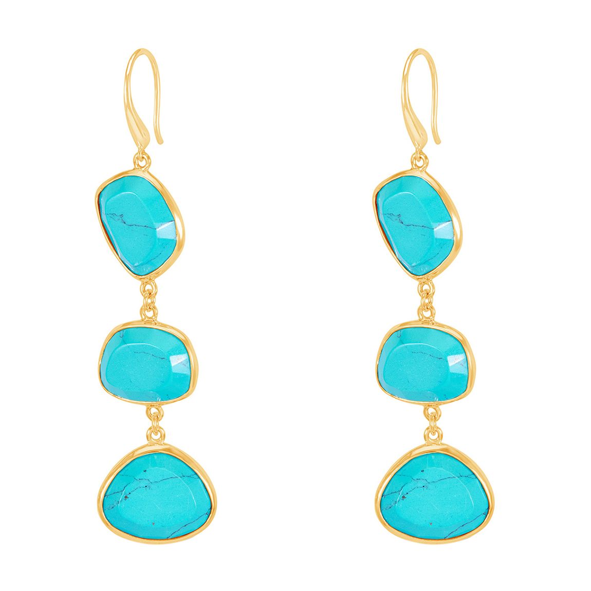 Gold Long Turquoise Pebble Drop Earrings main product photo