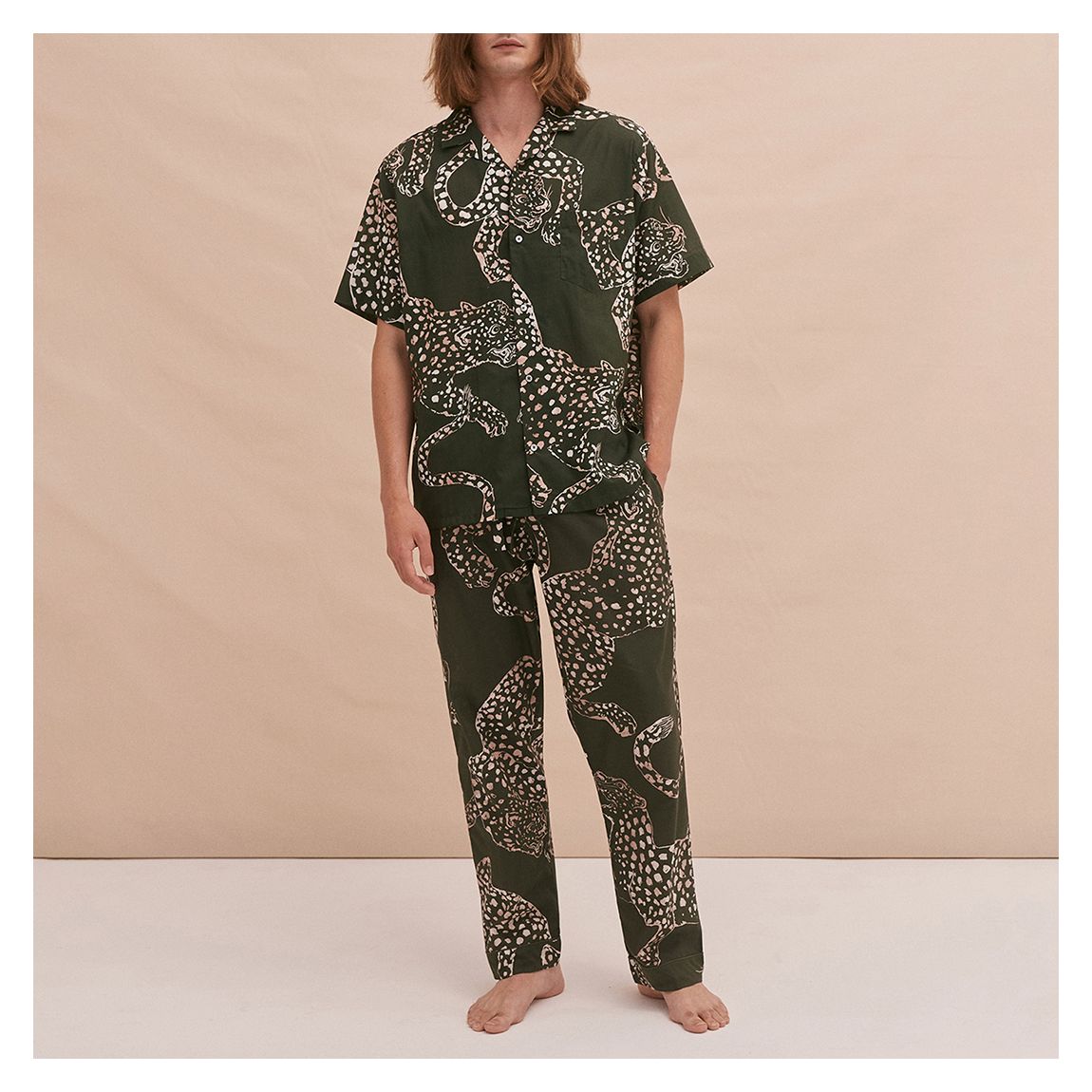 Mens Cuban Long Pyjama Set The Jag Print Green main product photo