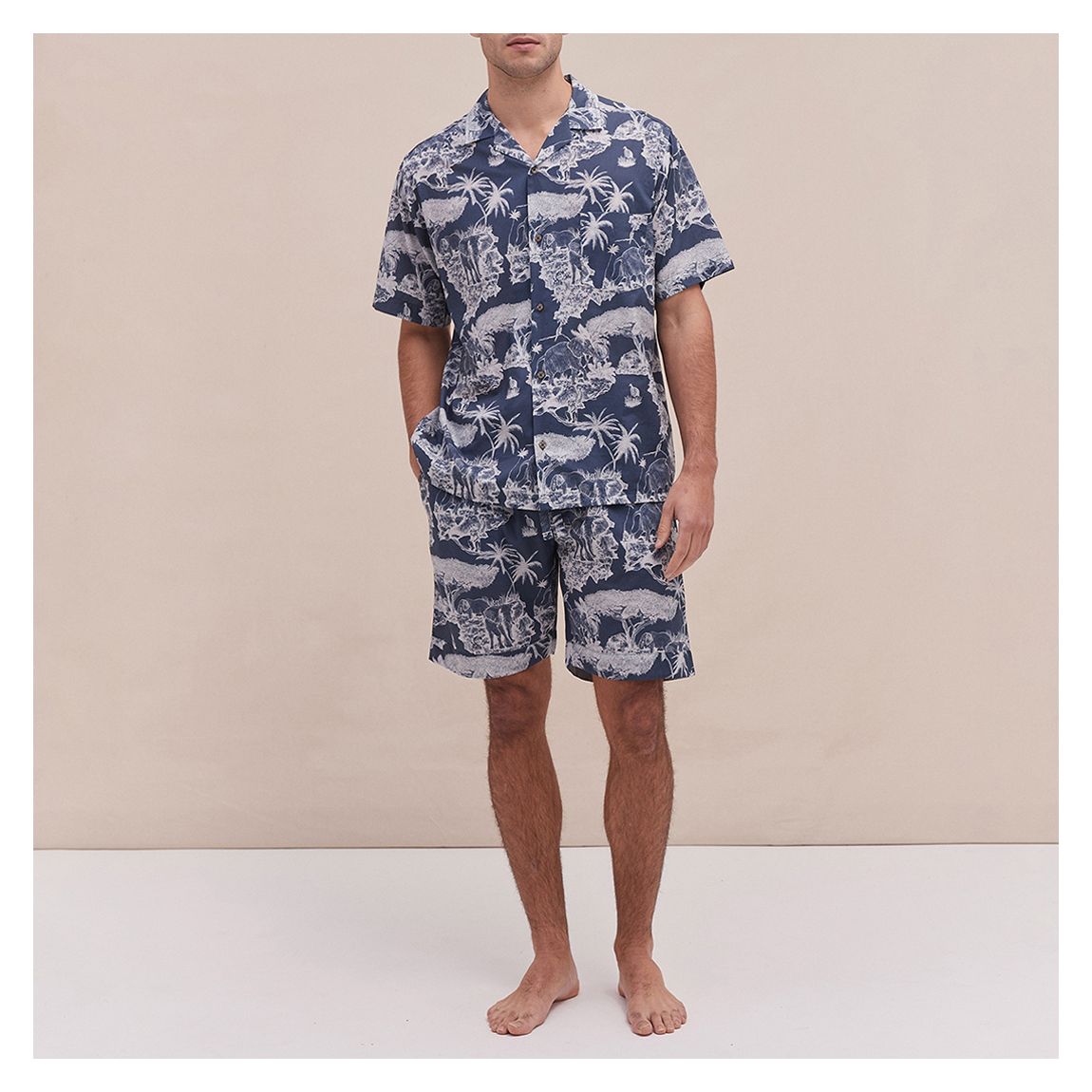 Mens Cuban Pyjama Set Loxodonta Print Navy main product photo