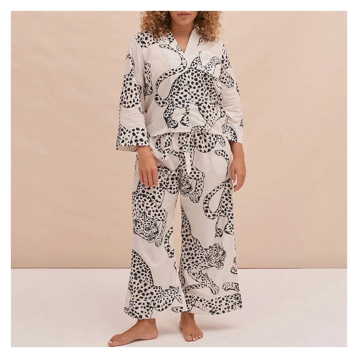 Boxy Shirt and Wide Leg Trouser Set The Jag Print Cream main product photo