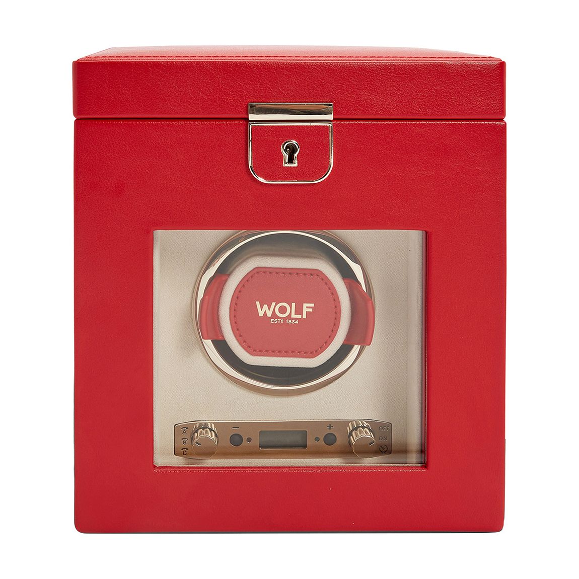 Red Palermo Single Watch Winder with Jewelry Storage main product photo