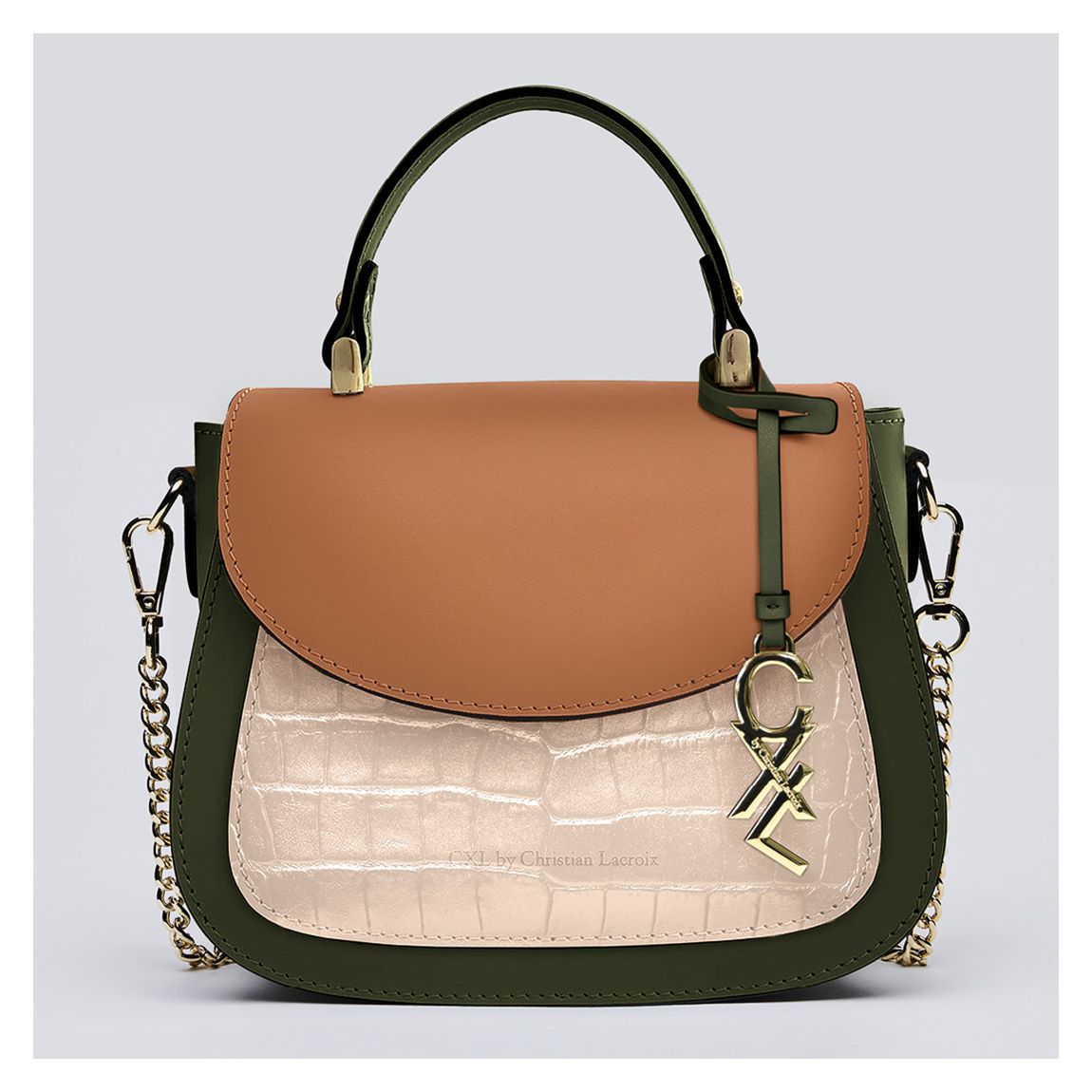 Tricolor Green Leather Handbag Haussmann main product photo
