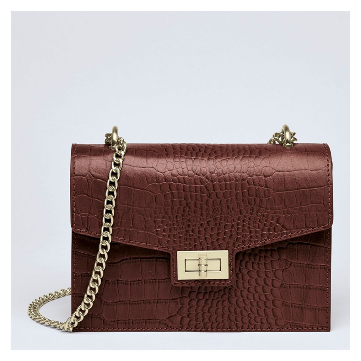 Dark Brown Croco Leather Crossbody Bag Peuplier main product photo