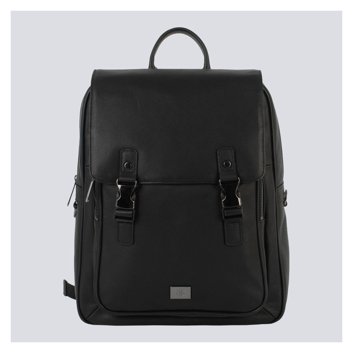 Black Leather Backpack With Flap Logan main product photo