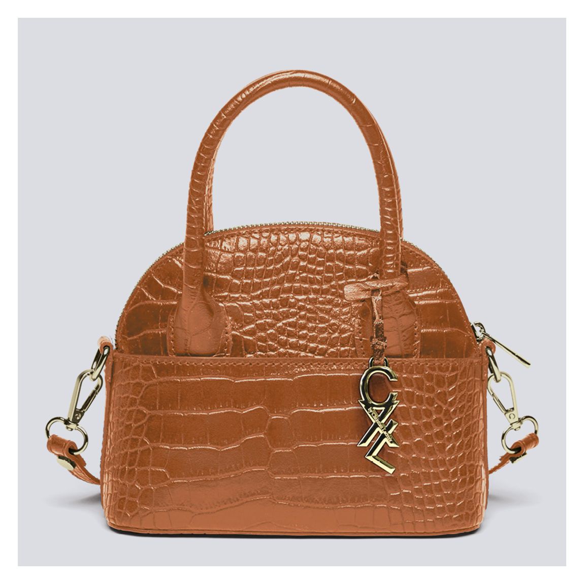 Cognac Small Croco Leather Bowling Bag Bel-Air main product photo