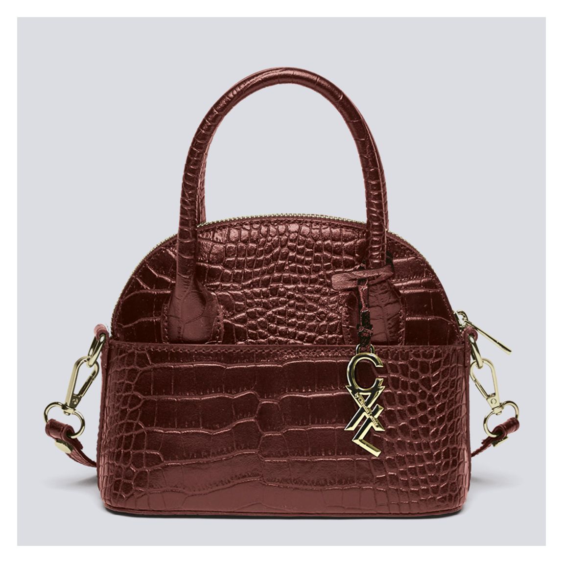 Dark Brown Small Croco Leather Bowling Bag Bel-Air main product photo
