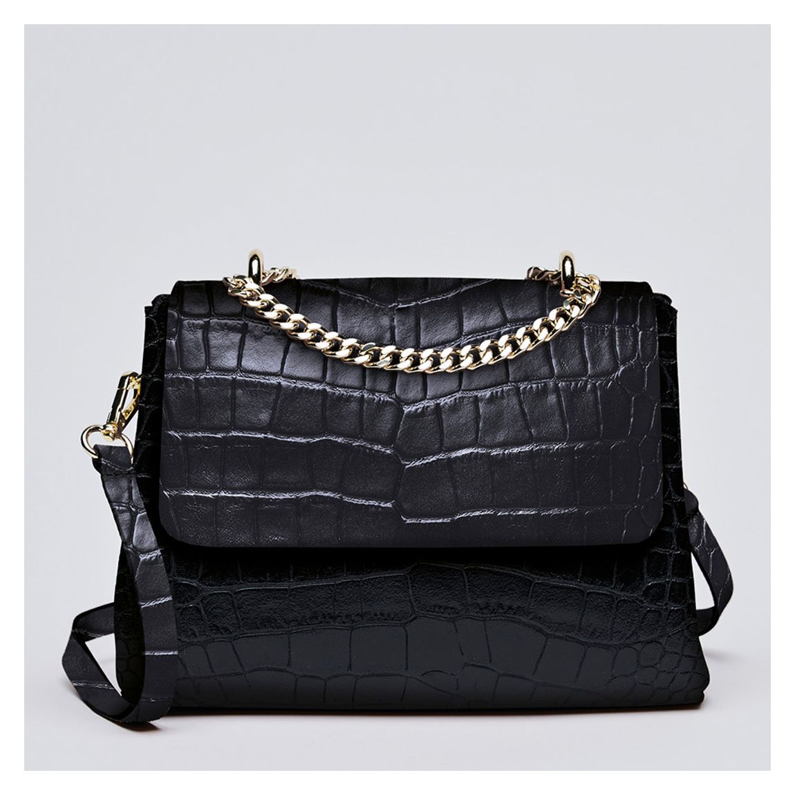 Black Croco Leather Crossbody Bag Cremieux main product photo