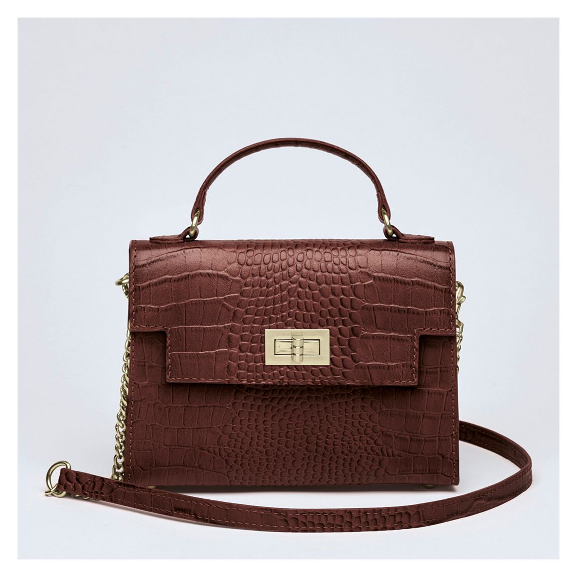 Dark Brown Croco Leather Handbag Monceau main product photo