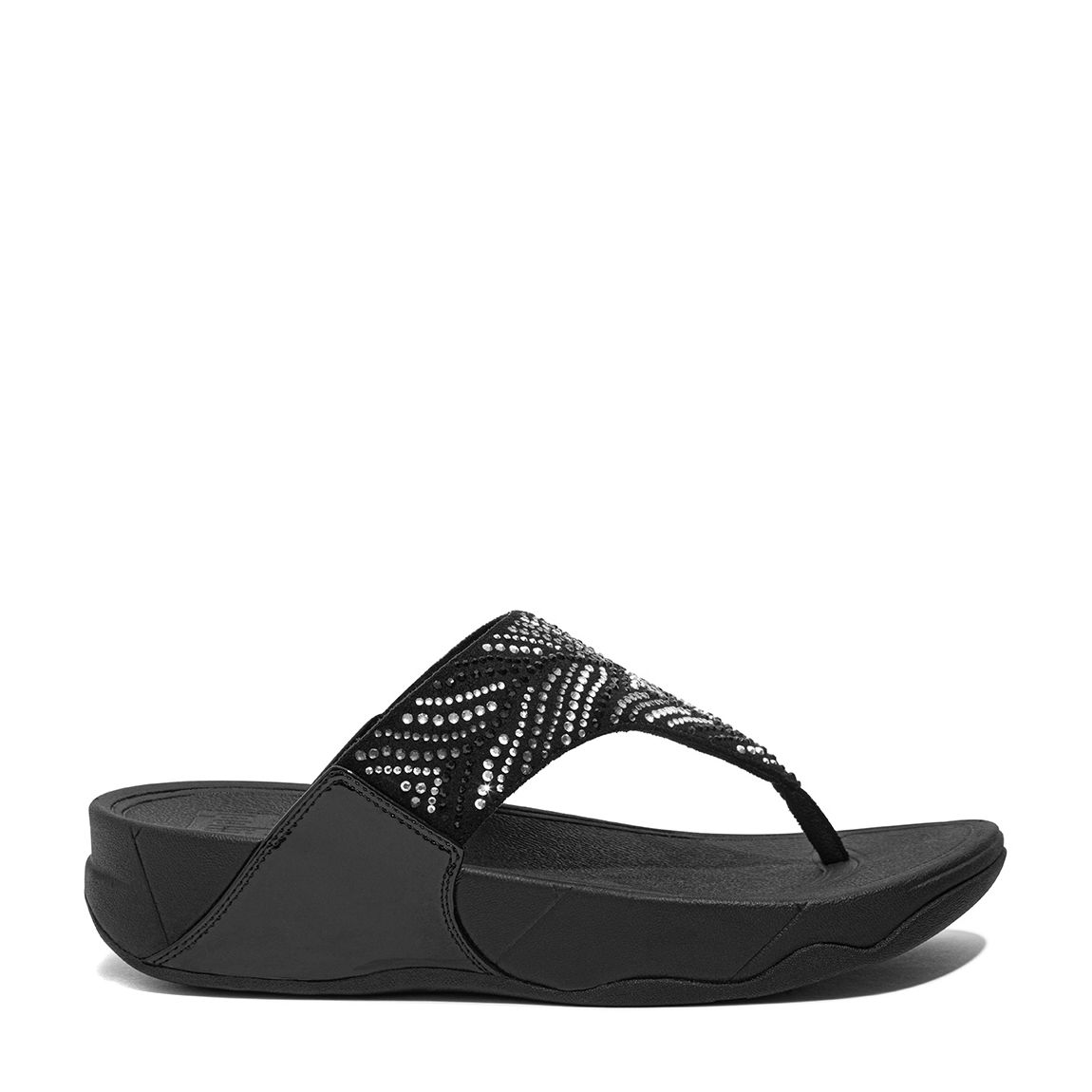 All Black Lulu Crystal Feather Wide Fit Toe Post Sandals main product photo