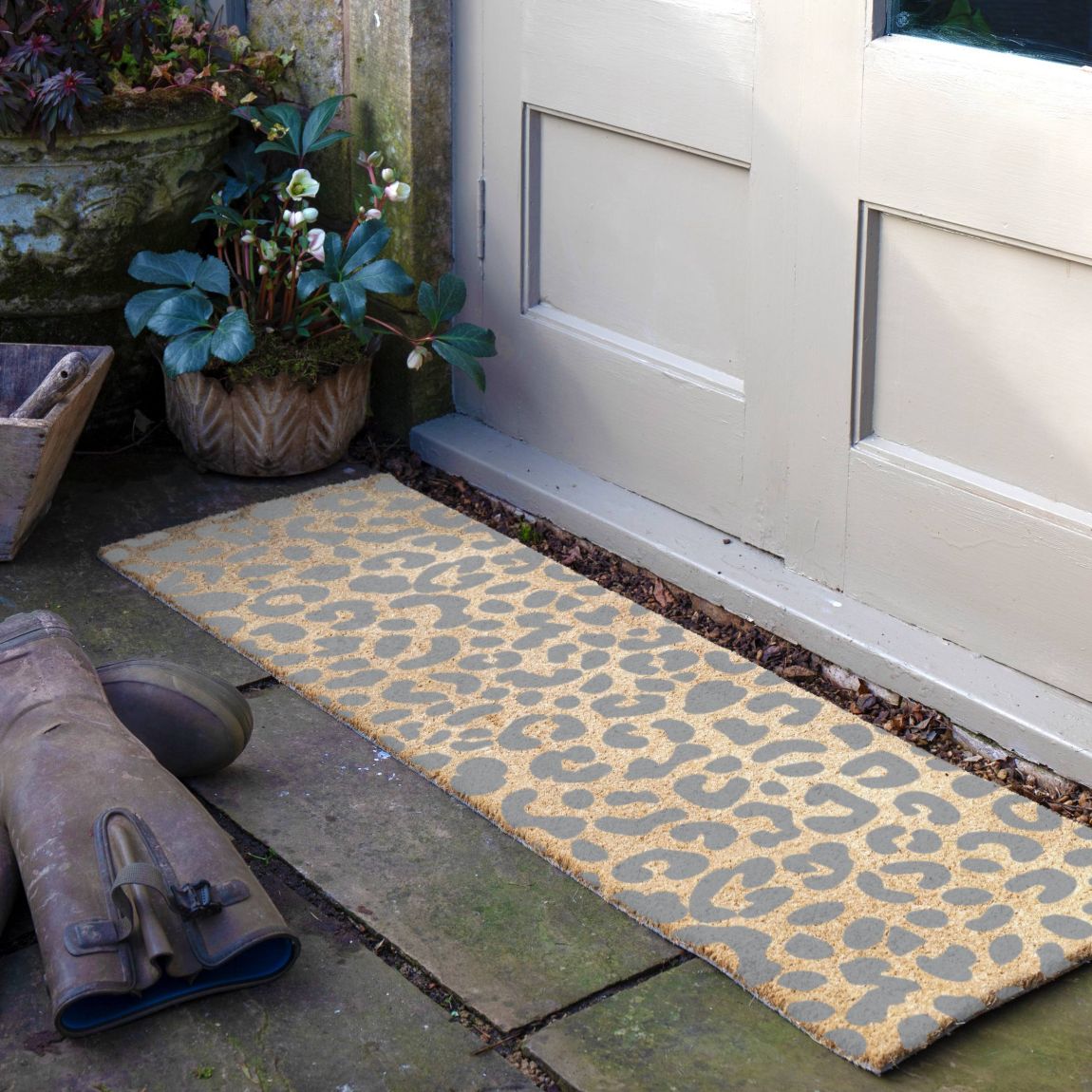 Grey Leopard Print Patio Doormat 120x40cm main product photo