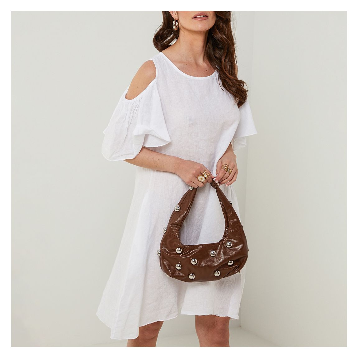 White Cutout Flutter Linen Mini Dress main product photo