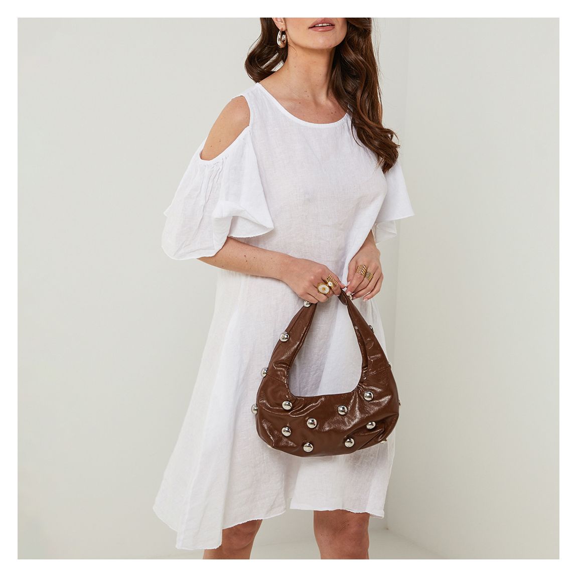 White Cutout Flutter Linen Mini Dress main product photo