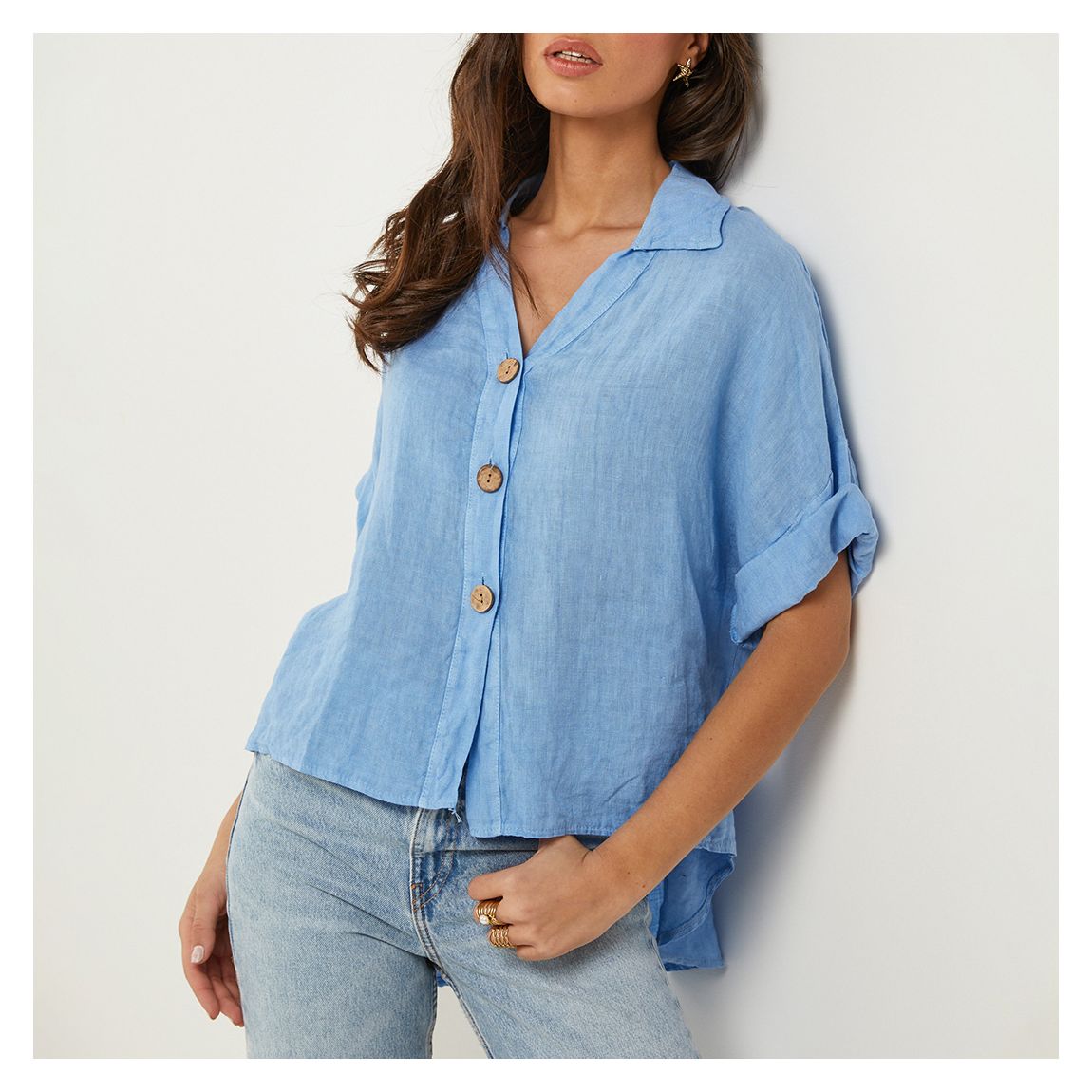 Cornflower Drop Back Linen Shirt main product photo