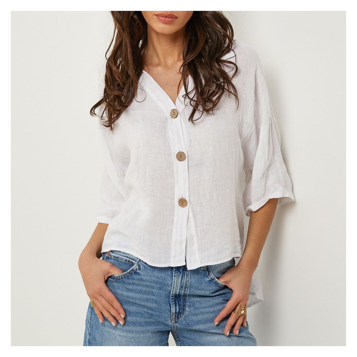 White Drop Back Linen Shirt main product photo