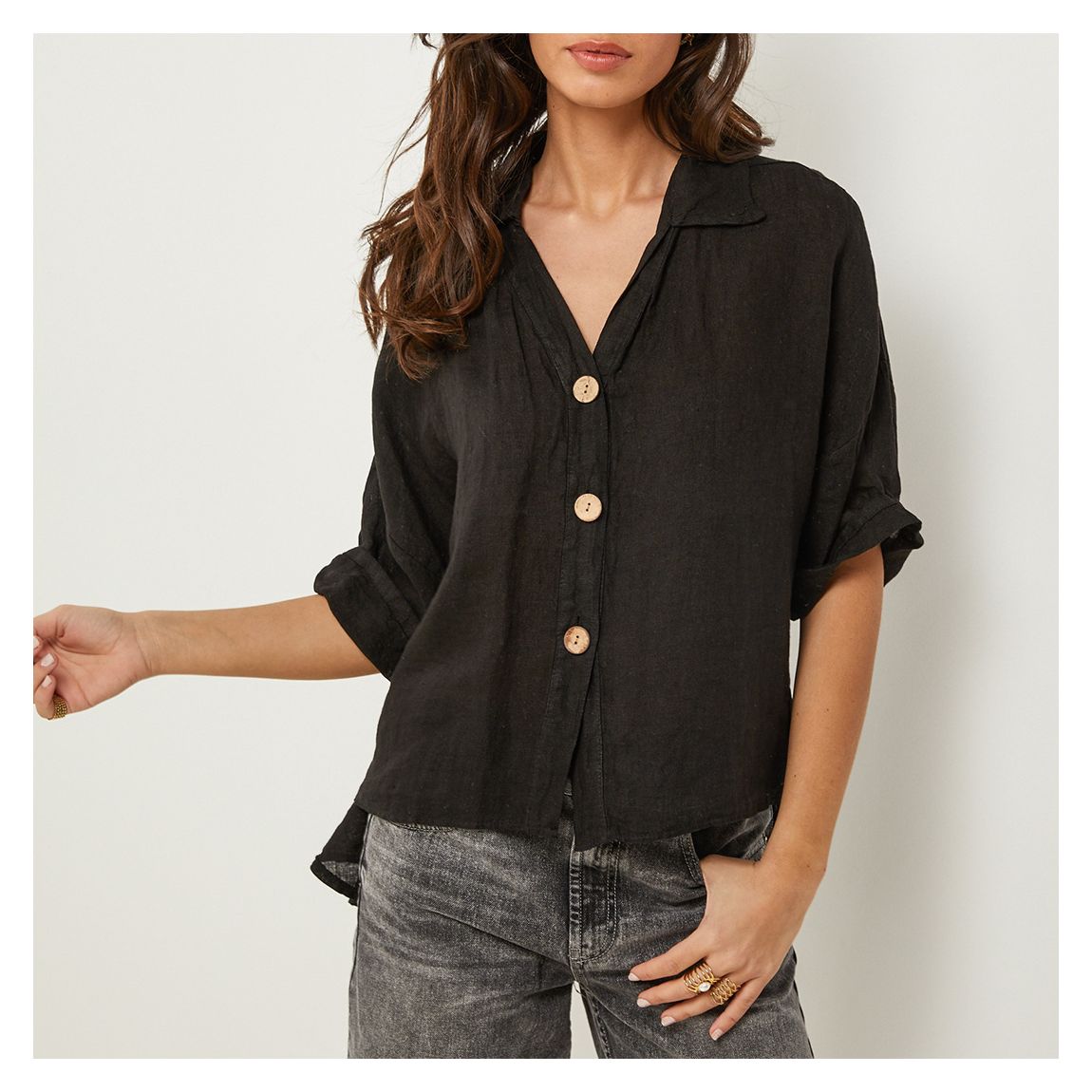 Black Drop Back Linen Shirt main product photo