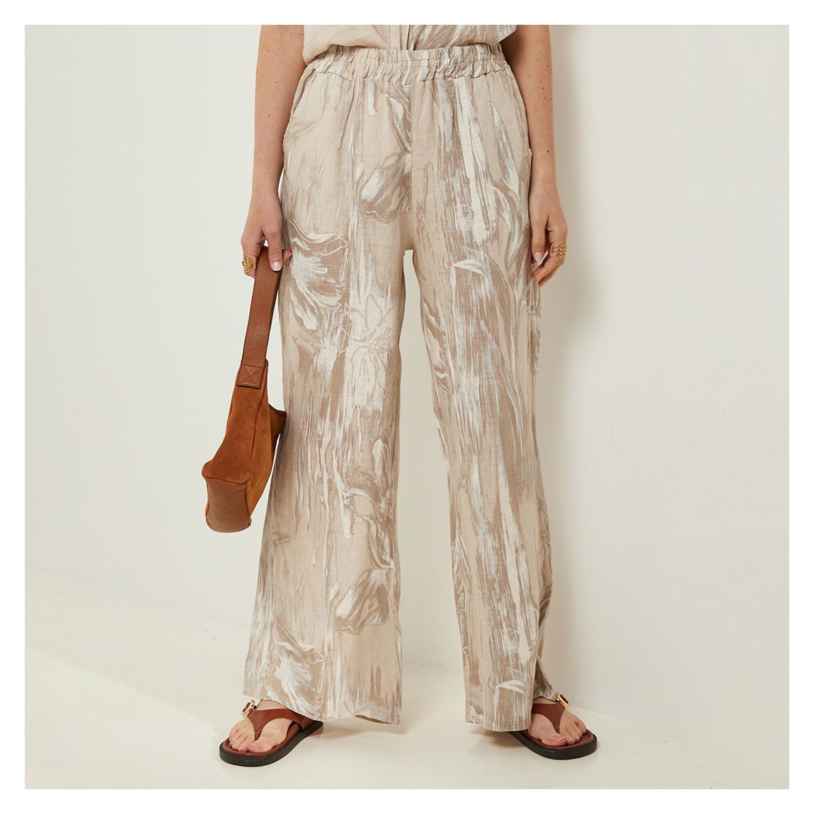 Stone Printed Relaxed Linen Trousers main product photo