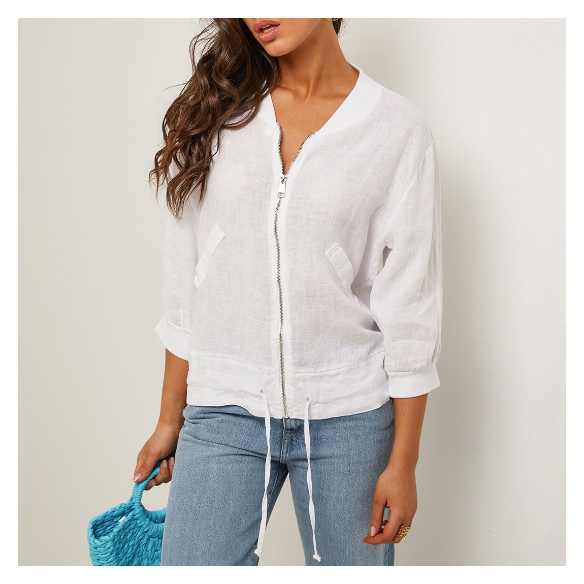 White Linen Bomber Blouse main product photo