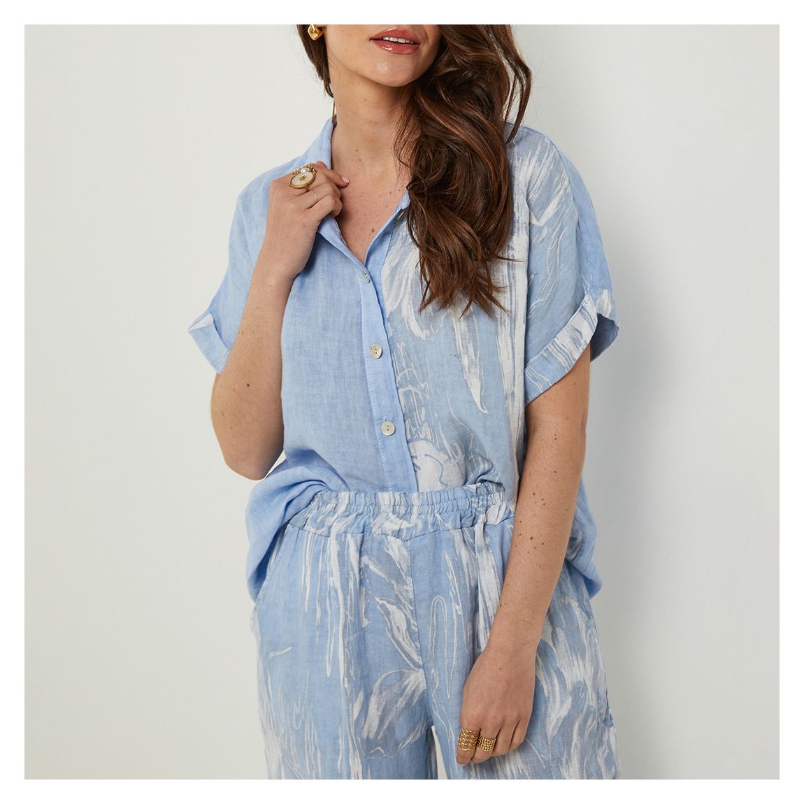 Cornflower Printed Relaxed Linen Shirt main product photo